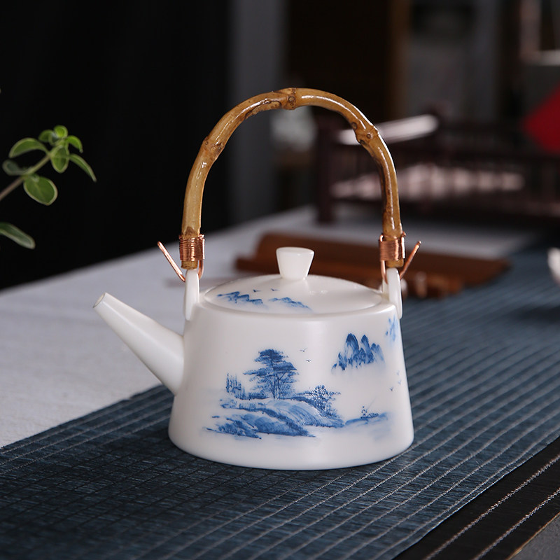 瓷语颠 渡景山房陶瓷茶壶提梁壶单壶大容量泡茶壶凉水壶手绘