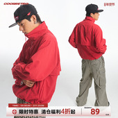 CoosRetro 男士 立领宽松透气logo印花下摆抽绳拼接设计教练夹克