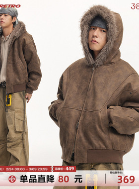 CoosRetro 美式复古秋冬新款座山雕仿麂皮连帽棉服保暖加厚外套男