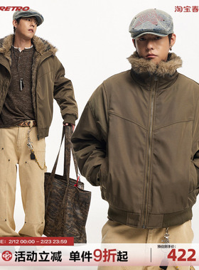 CoosRetro 美式复古冬季男士座山雕毛领棉服加厚夹克保暖潮牌外套