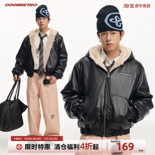 潮牌皮夹克座山雕加绒连帽短款 新品 加厚保暖外套男 冬季 CoosRetro