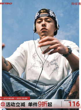 CoosRetro美式复古270g荆棘刺绣白色短袖T恤男女夏季圆领半袖潮牌