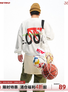 CoosRetro日系简约圆领百搭男骑行立体印花刺绣logo潮流宽松卫衣