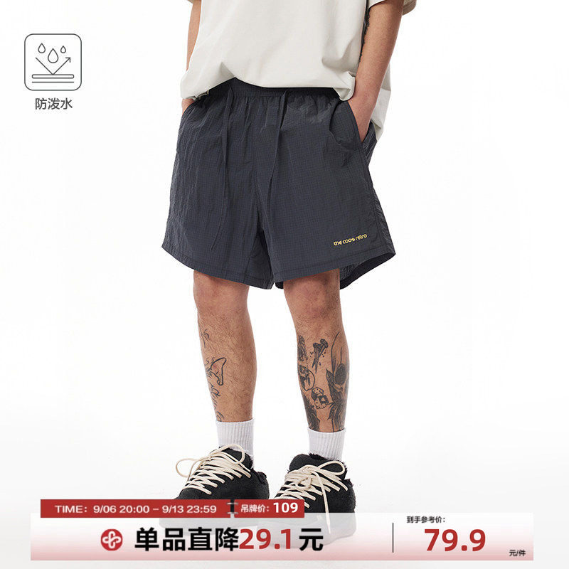 CoosRetro 美式复古刺绣格纹肌理运动短裤男生夏季宽松休闲五分裤图片