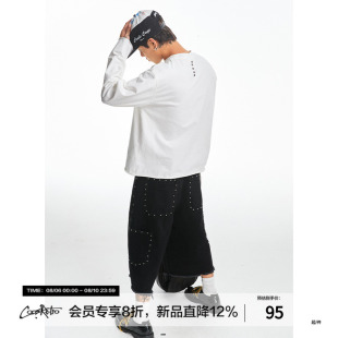 CoosRetro 锆石 复古做旧纯棉水洗破坏卷边后背铆钉设计长袖
