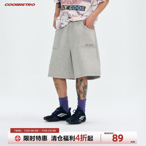 CoosRetro 美式潮牌直筒阔腿休闲五分裤男夏季空气层宽松运动短裤