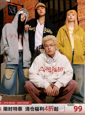 CoosRetro美式复古刺绣开衫连帽卫衣男女春秋潮牌百搭休闲外套