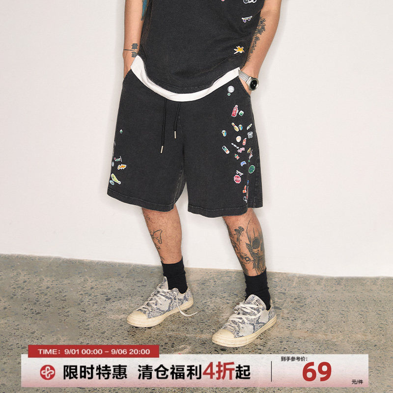 夏装烫画贴纸休闲七分裤图片