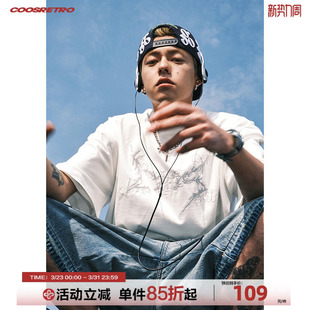 圆领半袖 T恤男女夏季 潮牌 复古270g荆棘刺绣白色短袖 CoosRetro美式