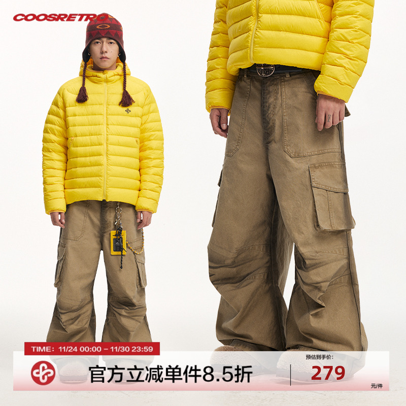 CoosRetro 秋季新款男士潮牌复古水洗做旧喷染立体口袋结构工装裤