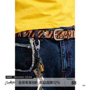 CoosRetro复古百搭个性 虎纹铆钉防锈腰带 装 饰头层牛皮皮带男女款