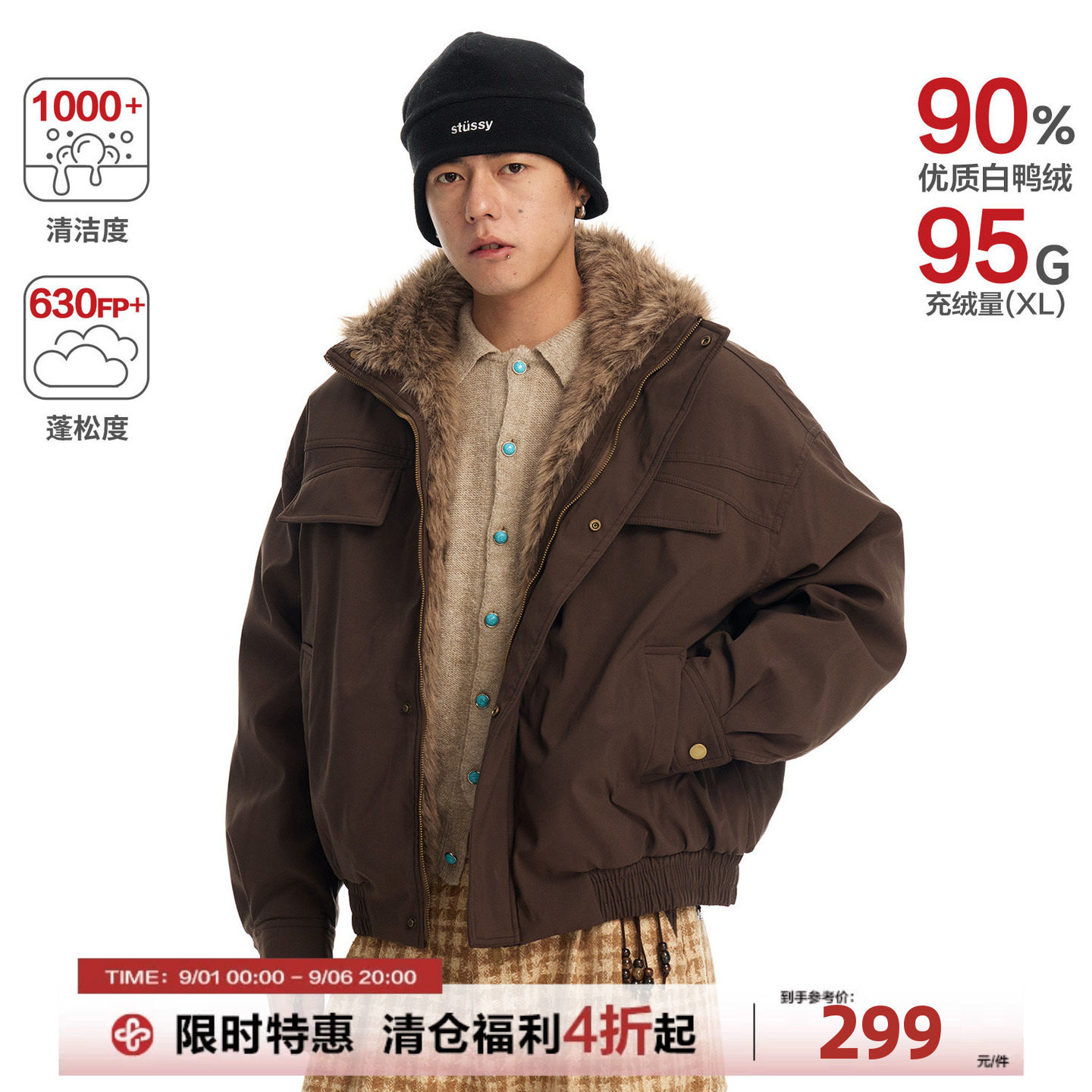CoosRetro毛领90白鸭绒羽绒服图片