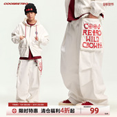 CoosRetro 白色立体大口袋牛仔印花结构宽松休闲长裤 春季 潮牌男士