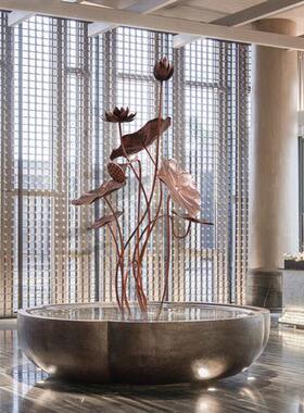 不锈钢荷叶雕塑软装酒店大堂水池铁艺金属荷花落地园林景观摆件