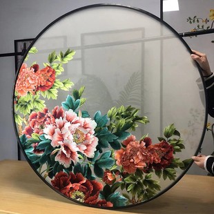 定制苏绣双面机器刺绣半透明纱布画屏风入户玄关隔断居家双面绣