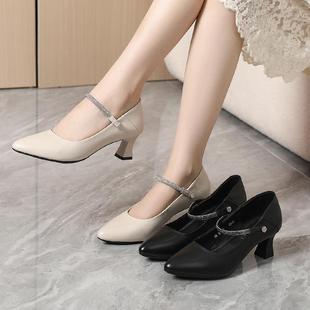 子女款 女鞋 软皮鞋 不累脚小码 胖脚宽 313233真皮粗跟妈妈鞋 春秋款