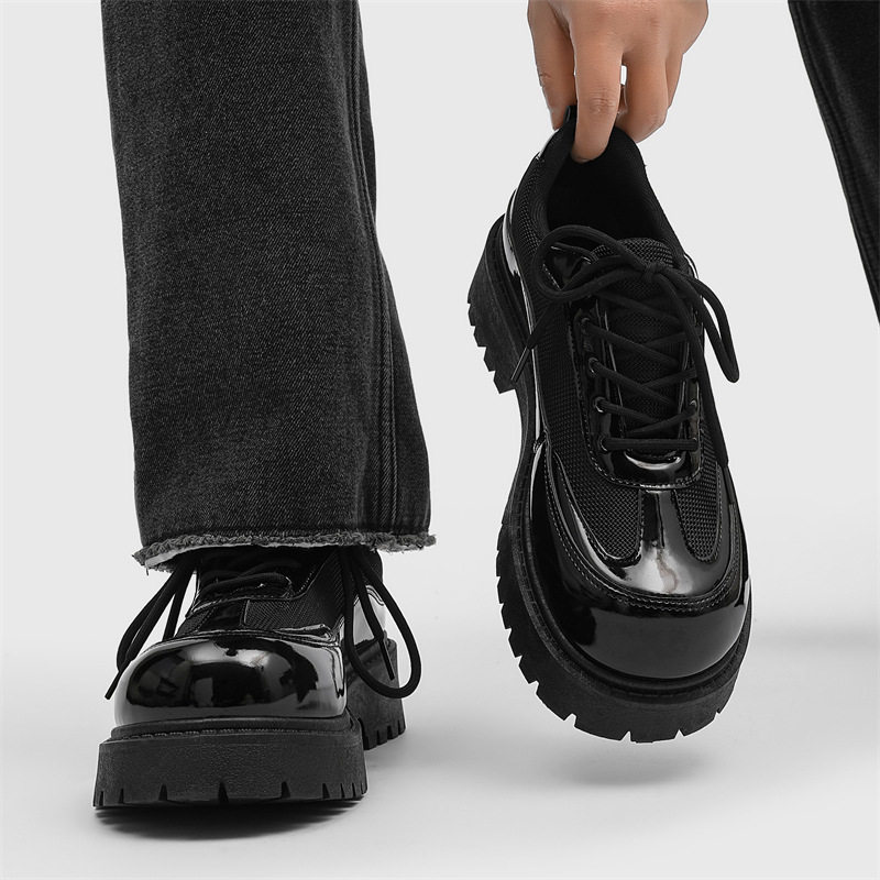 男鞋2025新款春季英伦风休闲低帮马丁靴男士皮鞋厚底黑色德比潮鞋