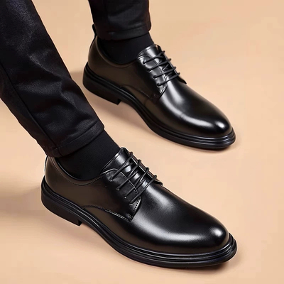 透气皮鞋男款黑色英伦商务休闲正装德比鞋厚底增高男士结婚新郎鞋