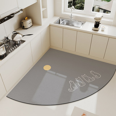 扇形厨房地垫爱心形硅藻泥吸水脚垫可擦免洗垫子防滑防油专用地毯