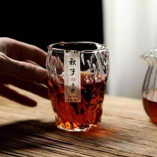 日式树根玻璃杯艺术小众水杯手工不规则褶皱透明喝茶杯子咖啡家用