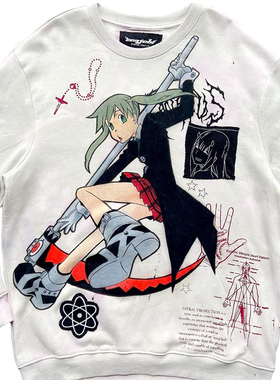 网络流浪汉 罕见涂鸦喷麦嘉·亚邦Maka Albarn圆领卫衣男女款