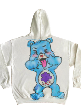Graffiti spray painting涂鸦喷绘多巴胺蓝色小熊艺术卫衣大码