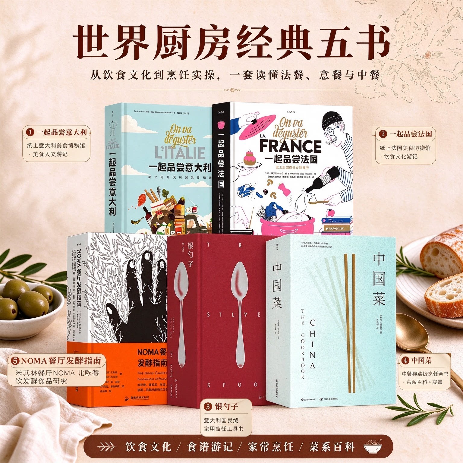 正版全5册 料理食谱饮食文化系列 中国菜 一起品尝法国意大利 银勺子厨艺的常识料理的常识吃酸料理图鉴 NOMA餐厅发酵指南 美食