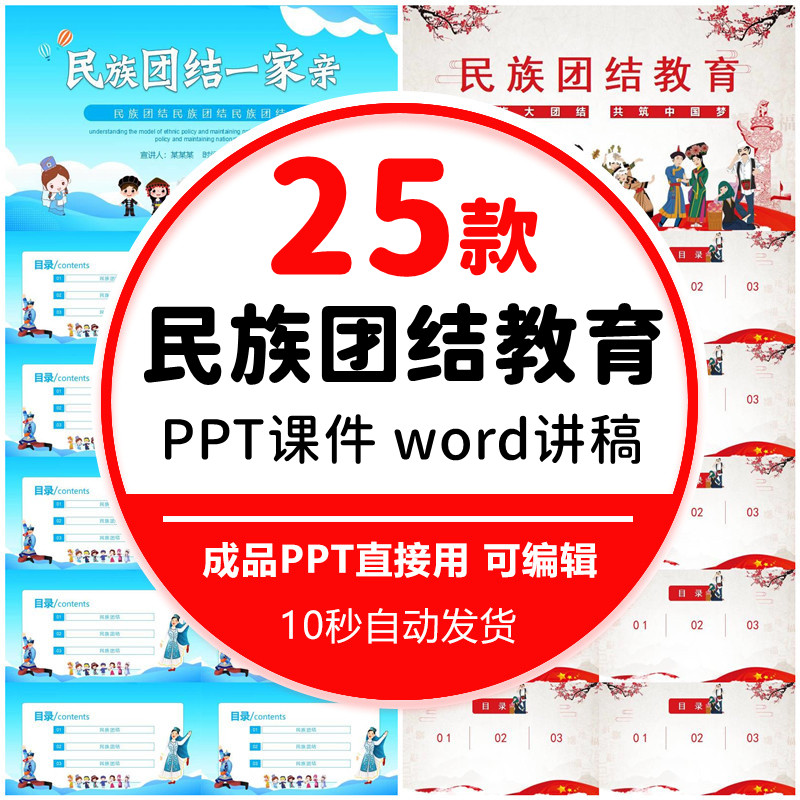 民族大团结教育ppt模板一家亲少数民族风俗文化宣传班会成品课件