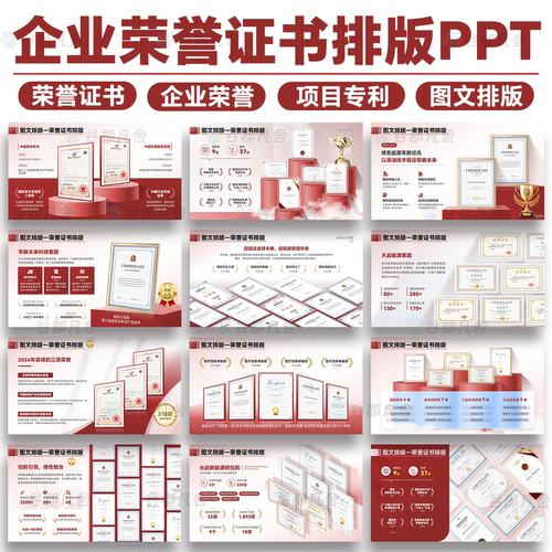 高级感企业公司宣传获奖荣誉资质证书图文排版设计通用ppt模板