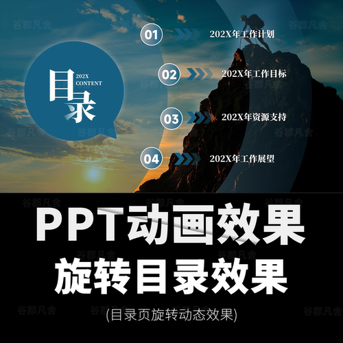 高级感目录页标题圆形旋转平滑切换效果展示动画动态ppt模板素材