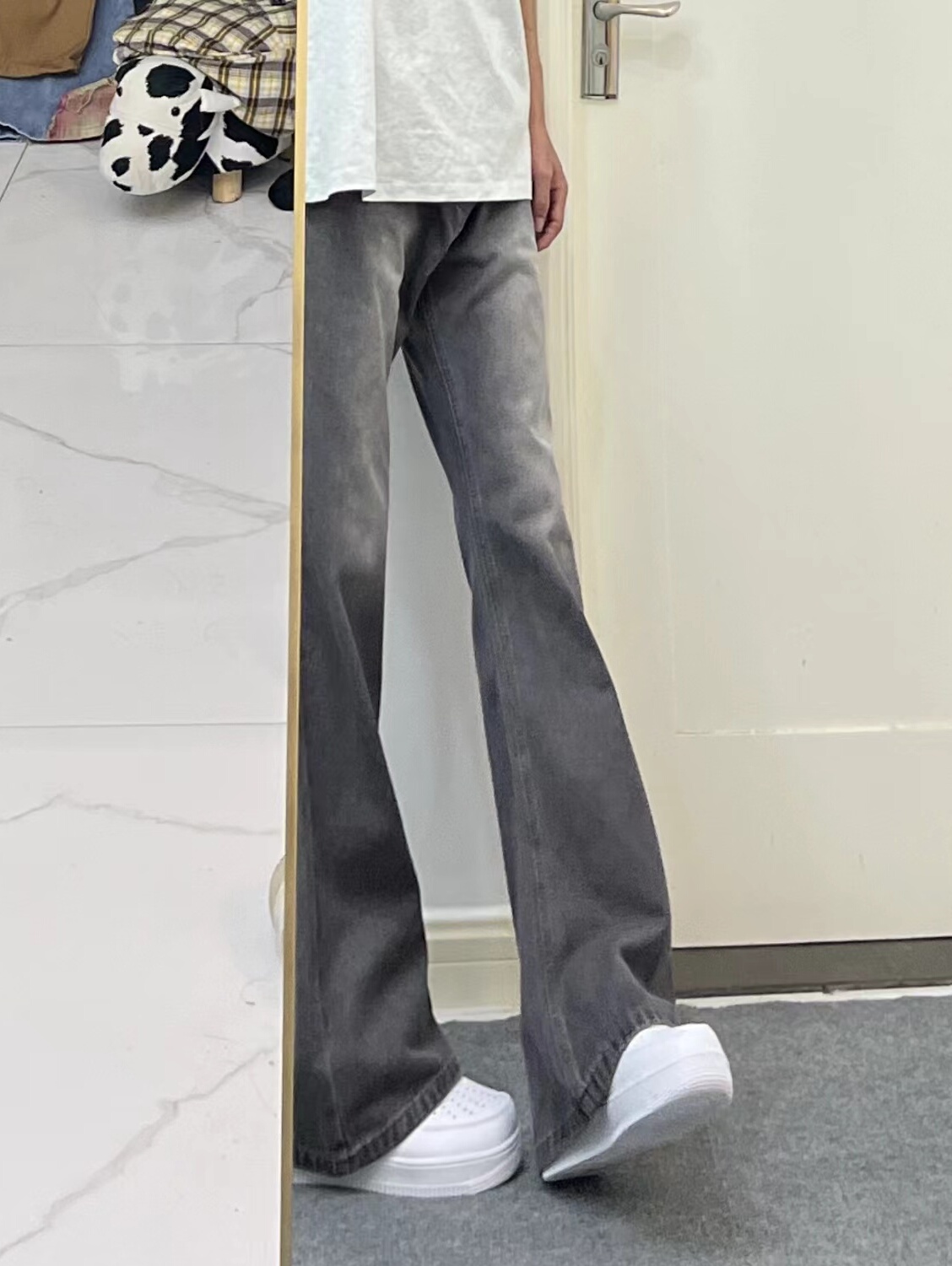PIECEMEAL 复古垂感宽松牛仔裤男春夏水洗做旧微喇阔腿休闲长裤