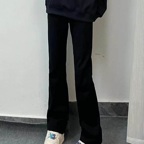 PIECEMEAL 美式基础高街黑色牛仔裤男女国潮百搭直筒微喇显瘦裤子