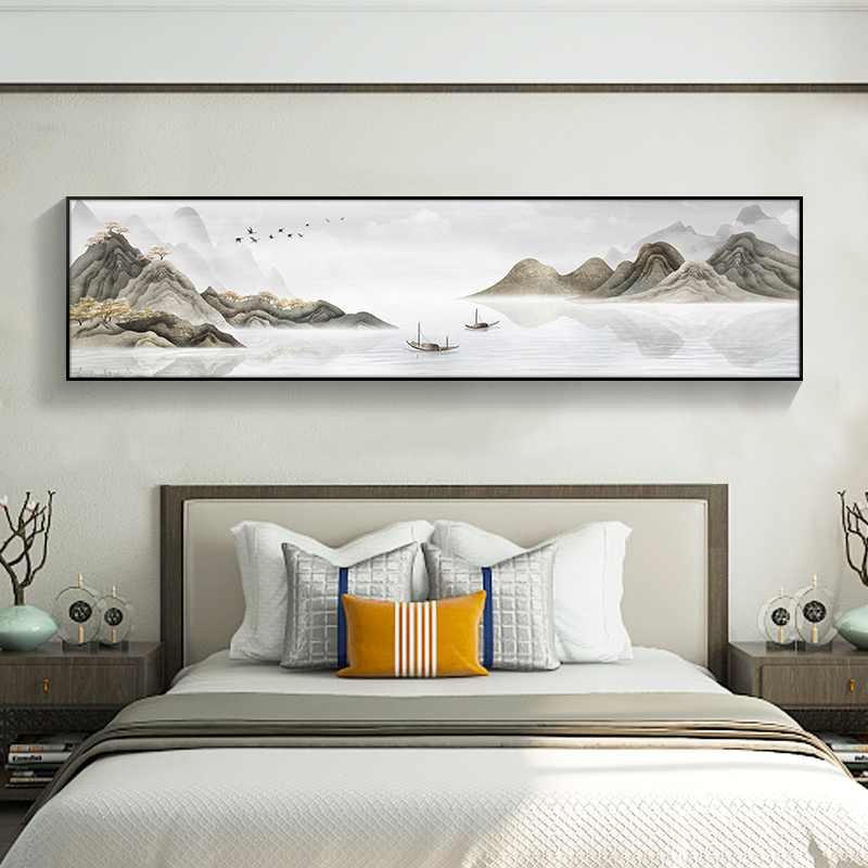 卧室床头装饰画现代简约温馨房间轻奢中式挂画客厅沙发背景墙壁画图片