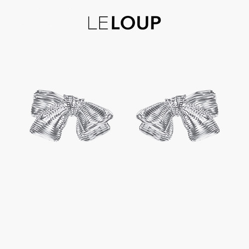 [白鹿同款]金属布纹蝴蝶结耳钉