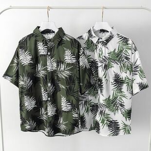 夏威夷碎花短袖衬衫男装宽松休闲bf度假海边沙滩半袖速干翻领衬衣