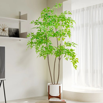 仿真绿植异形南天竹高端轻奢仿生植物室内大型客厅落地摆件假树