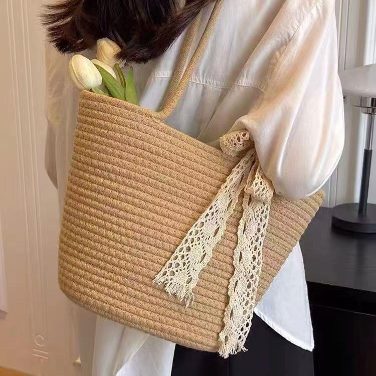 25新款夏季托特包松弛感百搭欧若风淑女沙滩包单肩包编织包