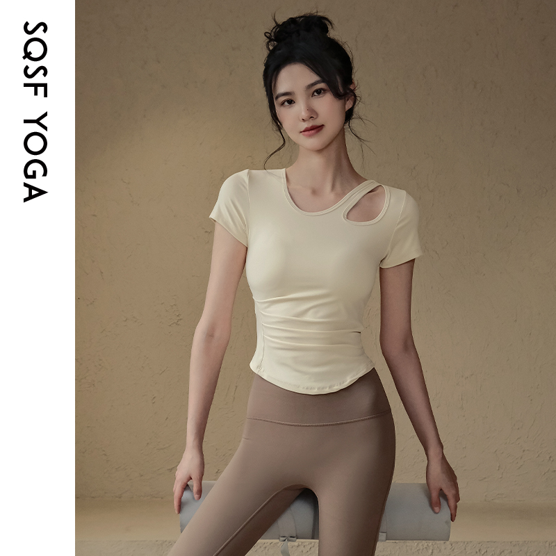 SQSF带胸垫瑜伽上衣运动短袖T恤