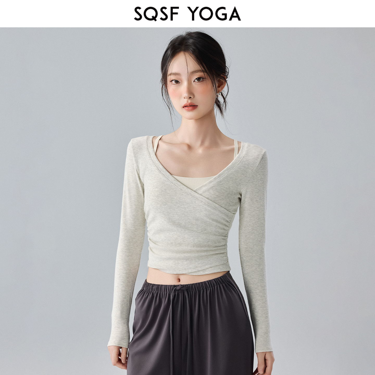 SQSF瑜伽服女秋款收腰显瘦跑步运动上衣普拉提训练服健身长袖T恤