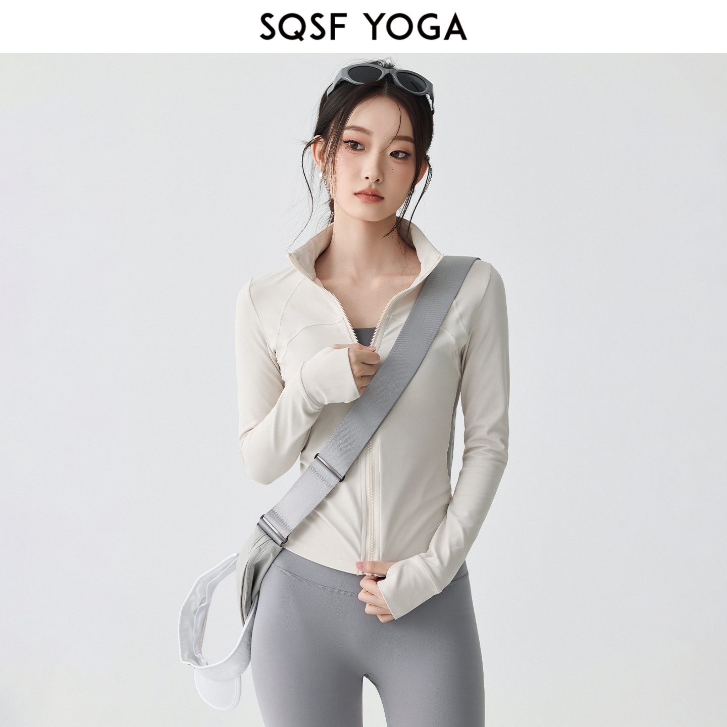 SQSF薄绒瑜伽服外套秋冬立领跑步运动上衣修身显瘦普拉提训练长袖