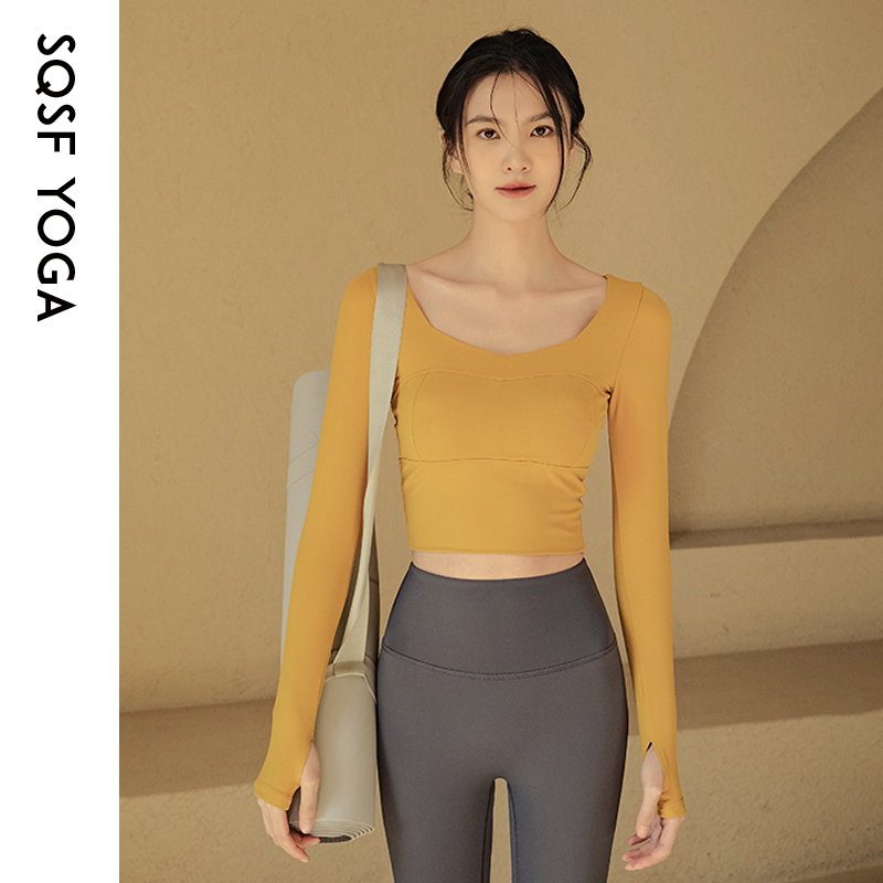 SQSF紧身显瘦带胸垫瑜伽上衣女