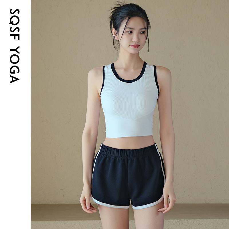 SQSF瑜伽背心女夏季撞色防震聚拢跑步训练文胸一体式健身内衣