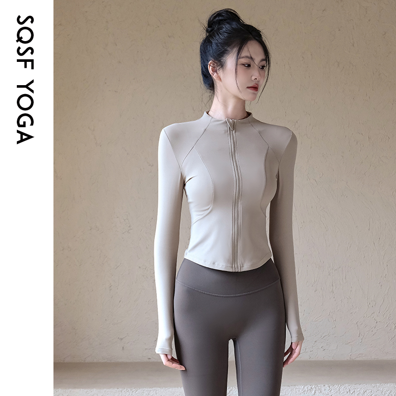瑜伽外套女修身显瘦立领