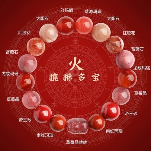 五行貔貅火属性手串喜用火缺火补火天然水晶多宝南红玛瑙吉祥手链