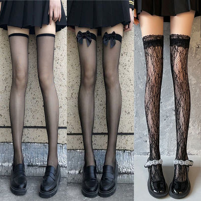 过膝性感黑丝蕾丝蝴蝶结日系超薄