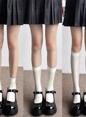 日系白色中筒小腿袜夏季薄款女纯色天鹅绒学院风jk长高筒短款袜子