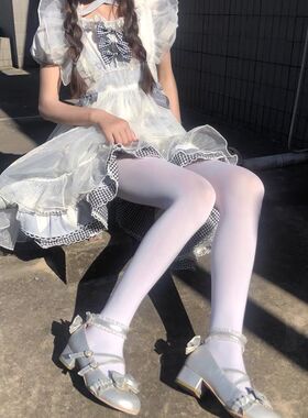 洛丽塔白色连裤袜子天鹅绒80d白丝袜可爱女学生外穿jk过膝长筒袜