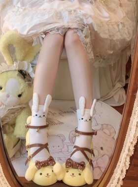 秋季新款日系洛丽塔少女中筒袜女立体兔耳朵可爱袜子软妹jk皮鞋袜