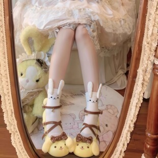 秋季新款日系洛丽塔少女中筒袜女立体兔耳朵可爱袜子软妹jk皮鞋袜