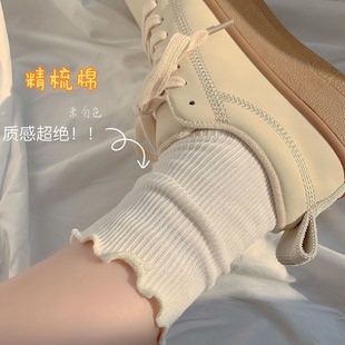 木耳花边袜子春秋款女夏薄款jk中筒可爱日系公主袜白色小皮鞋短袜